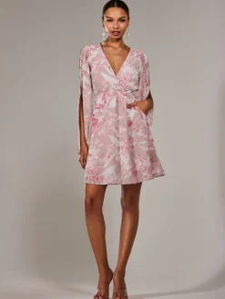 Chiffon Split Sleeve Mini Dress, Pink Floral