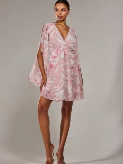 Chiffon Split Sleeve Mini Dress, Pink Floral