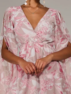 Chiffon Split Sleeve Mini Dress, Pink Floral