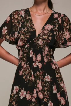 Chiffon Tie Back Detail Midi Dress, Black Floral