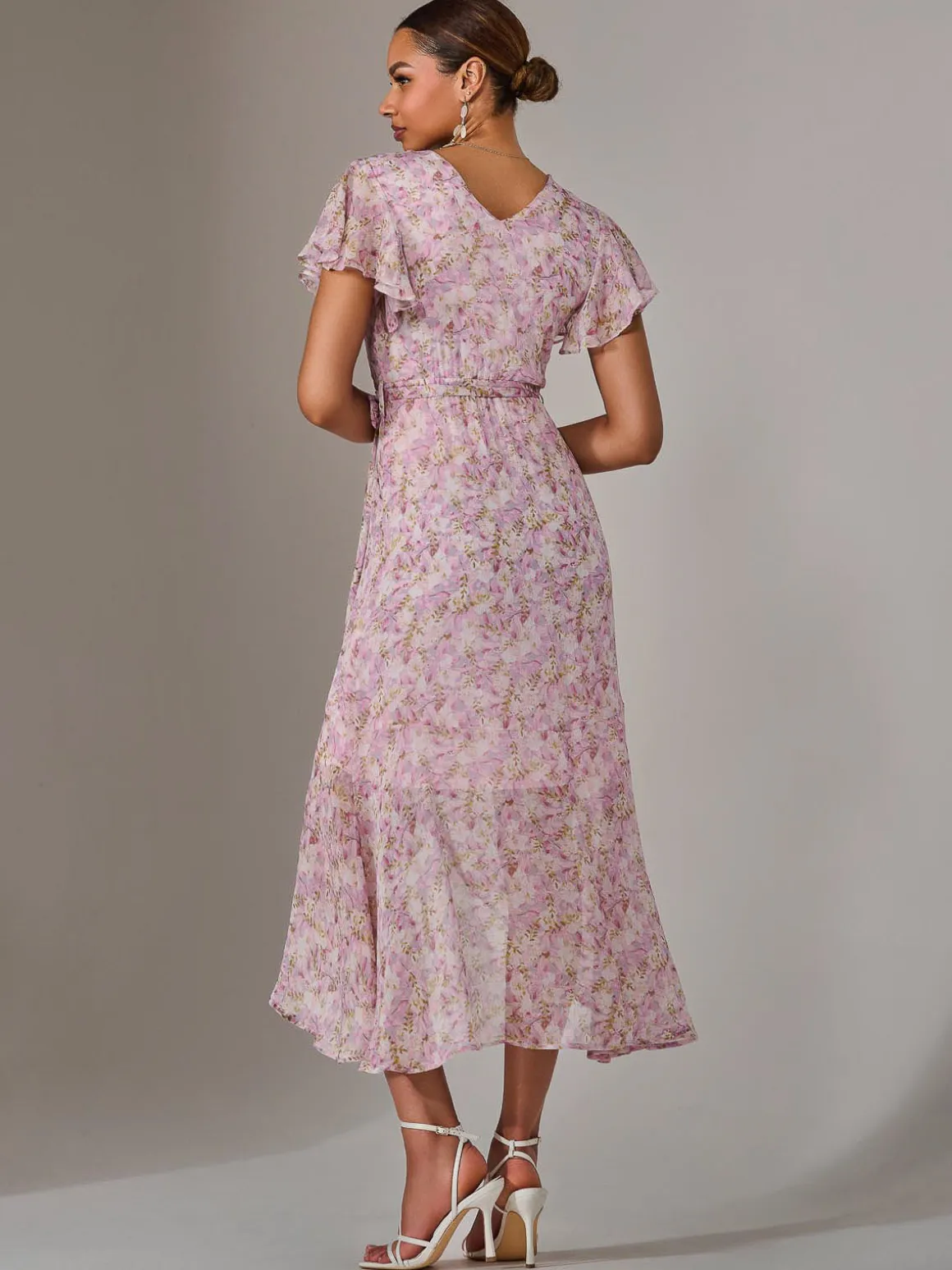 Chiffon Wrap Midi Dress, Pink Floral
