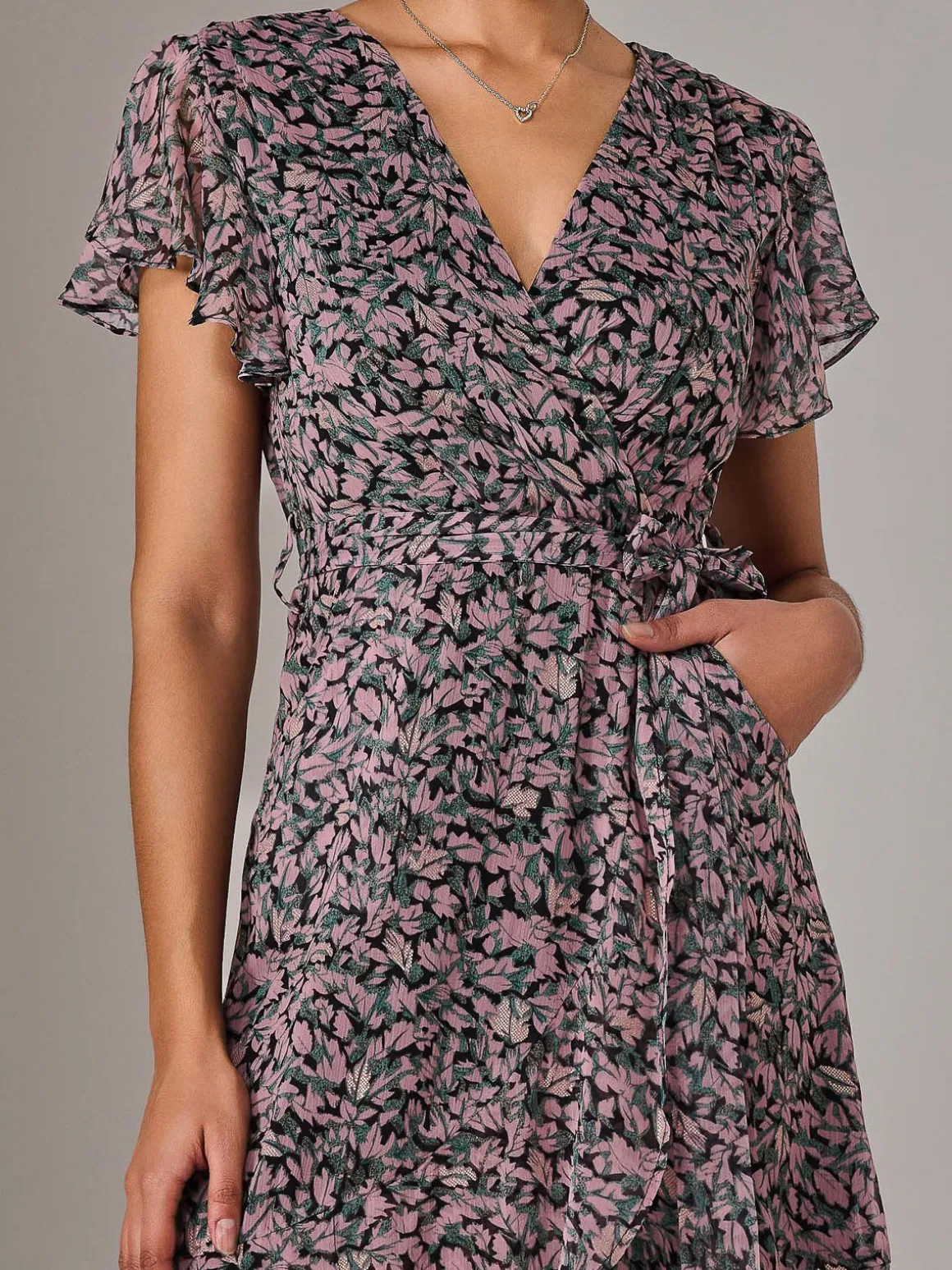 Chiffon Wrap Midi Dress, Pink Pattern