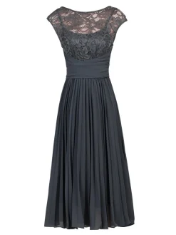 Cindy Lace Bodice Pleated Dress, Dark Grey