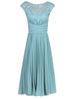 Cindy Lace Bodice Pleated Dress, Duck Egg Blue