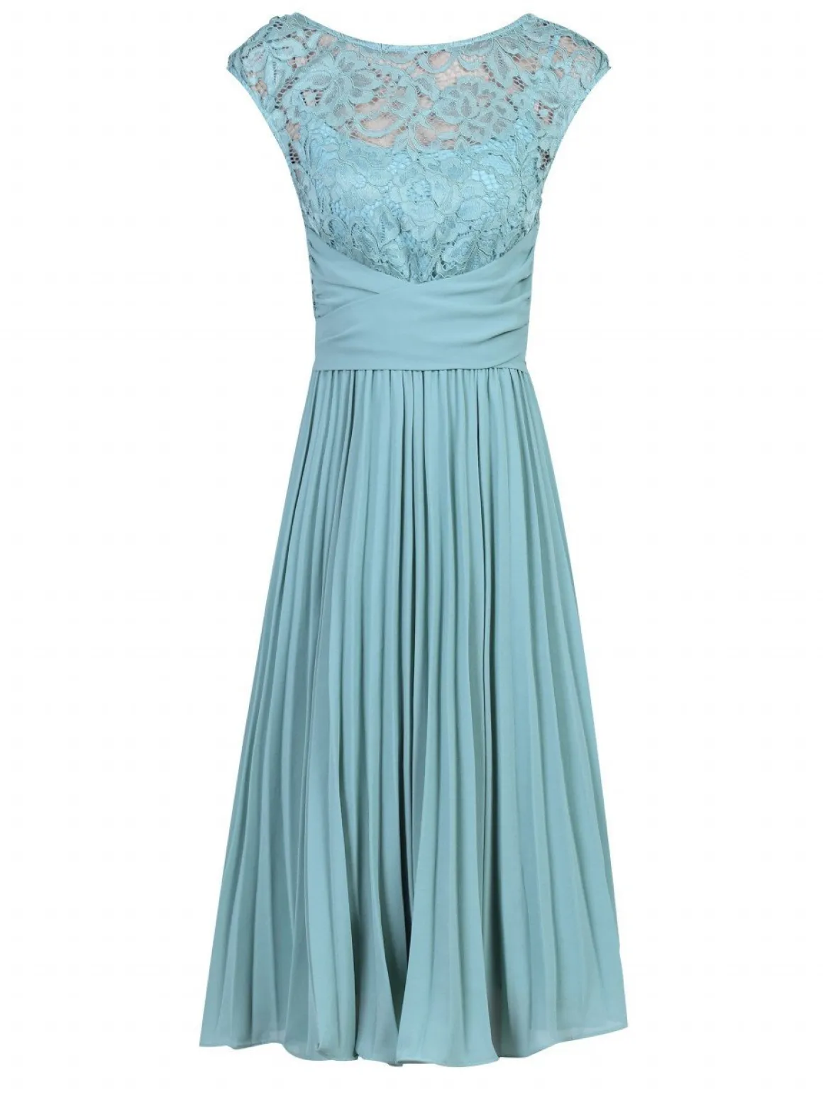 Cindy Lace Bodice Pleated Dress, Duck Egg Blue