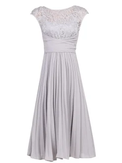 Cindy Lace Bodice Pleated Dress, Silver Grey