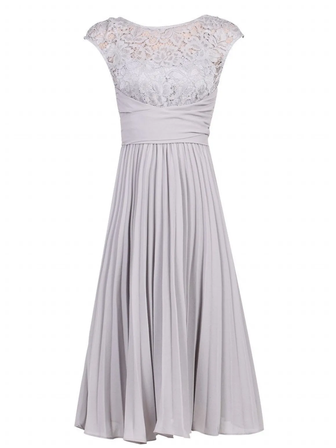 Cindy Lace Bodice Pleated Dress, Silver Grey