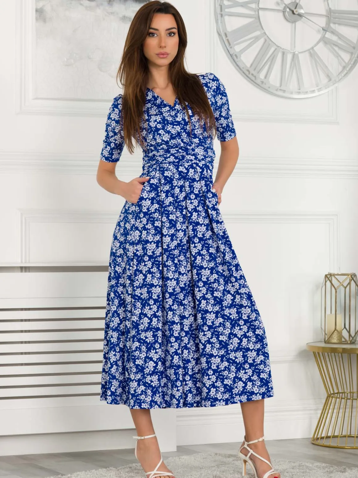 Coleen Wrap Maxi Dress, Blue Floral