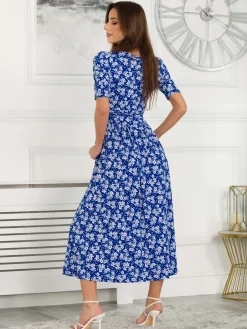 Coleen Wrap Maxi Dress, Blue Floral