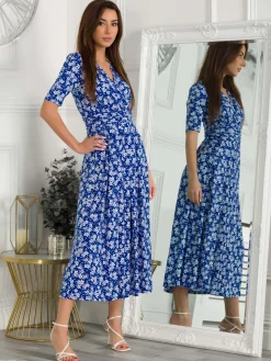 Coleen Wrap Maxi Dress, Blue Floral