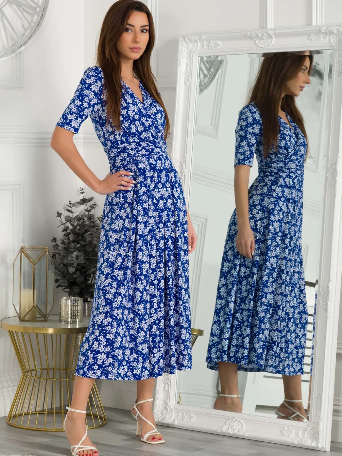 Coleen Wrap Maxi Dress, Blue Floral