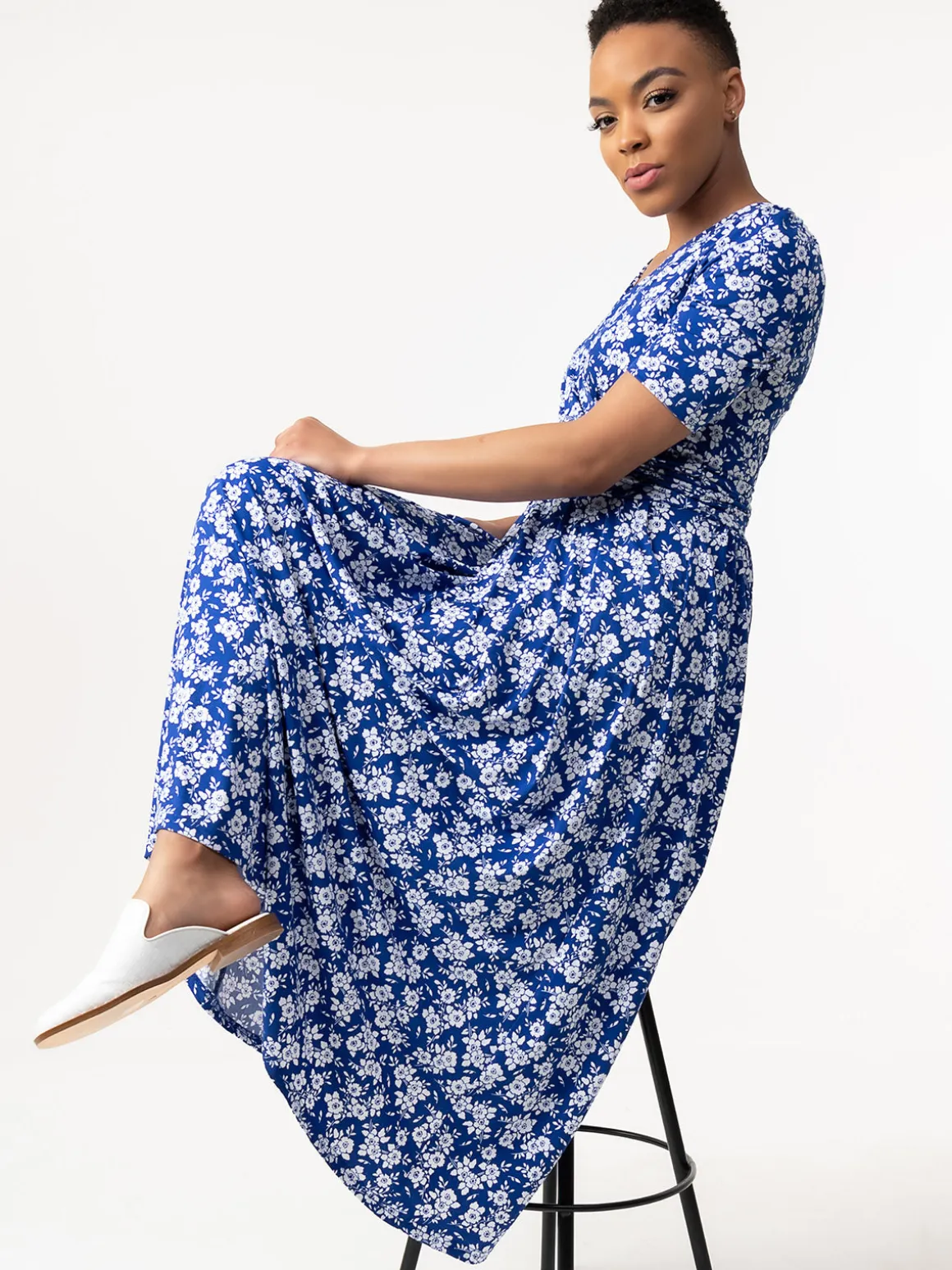 Coleen Wrap Maxi Dress, Blue Floral