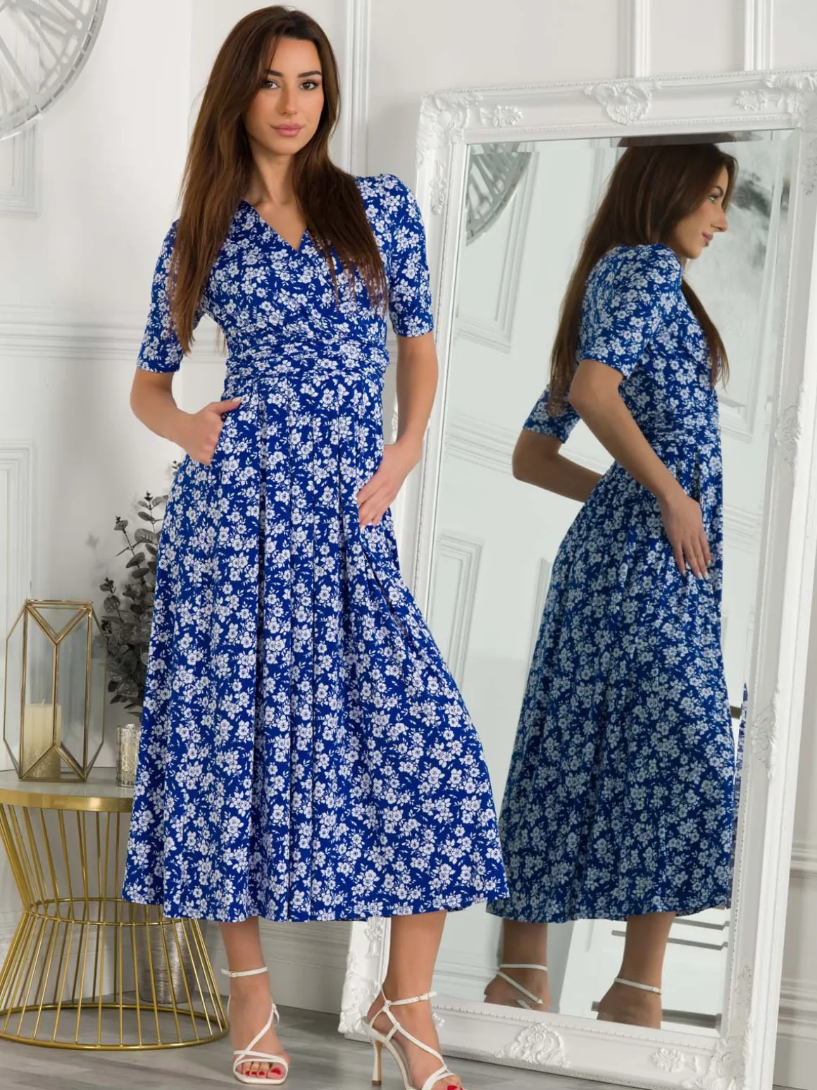 Coleen Wrap Maxi Dress, Blue Floral