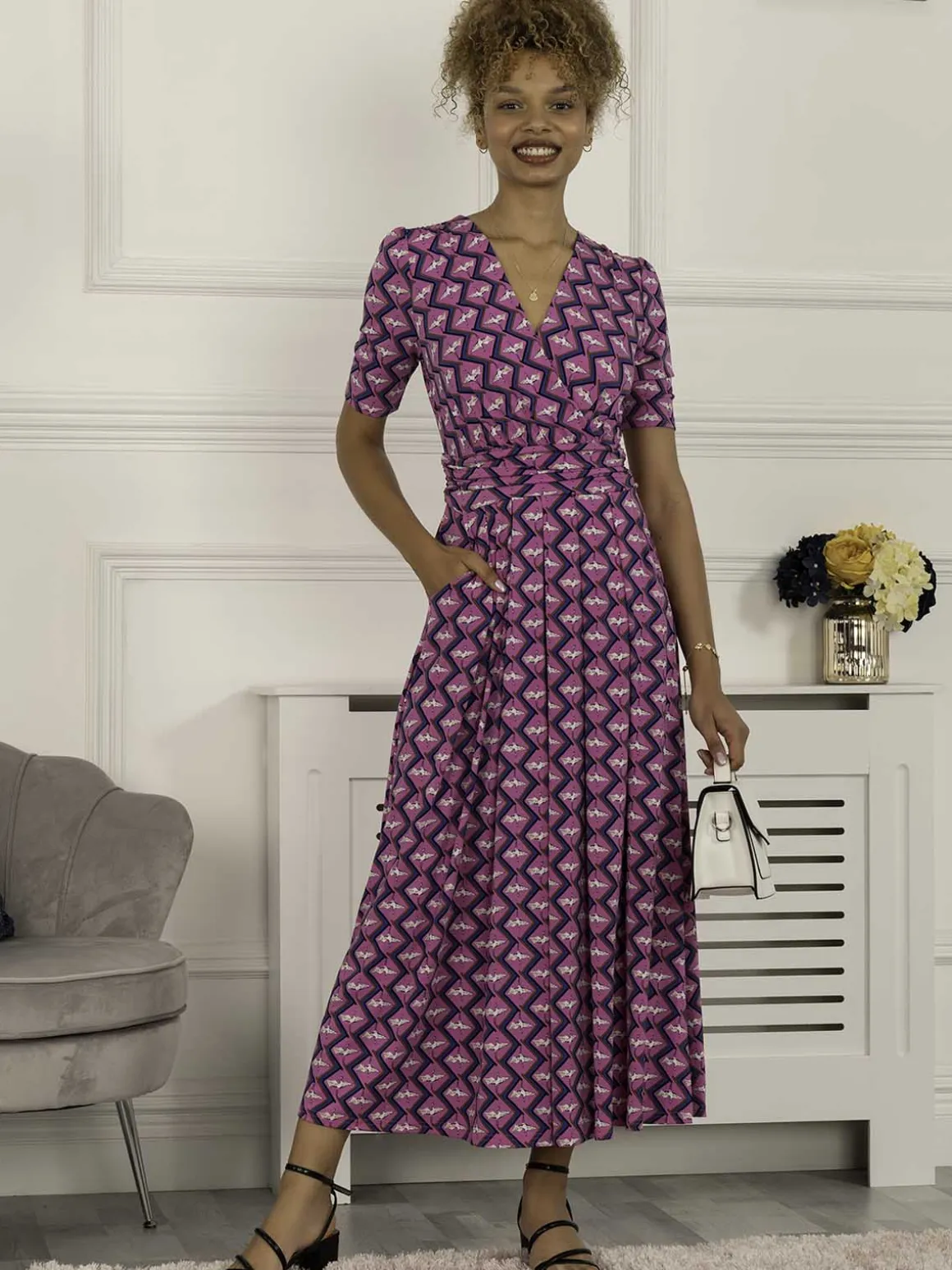 Coleen Wrap Maxi Dress, Fuschia