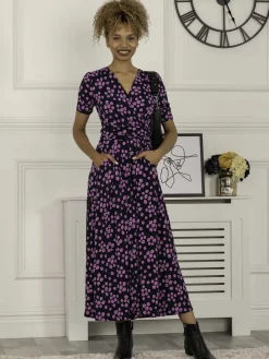 Coleen Wrap Maxi Dress, Navy Spot