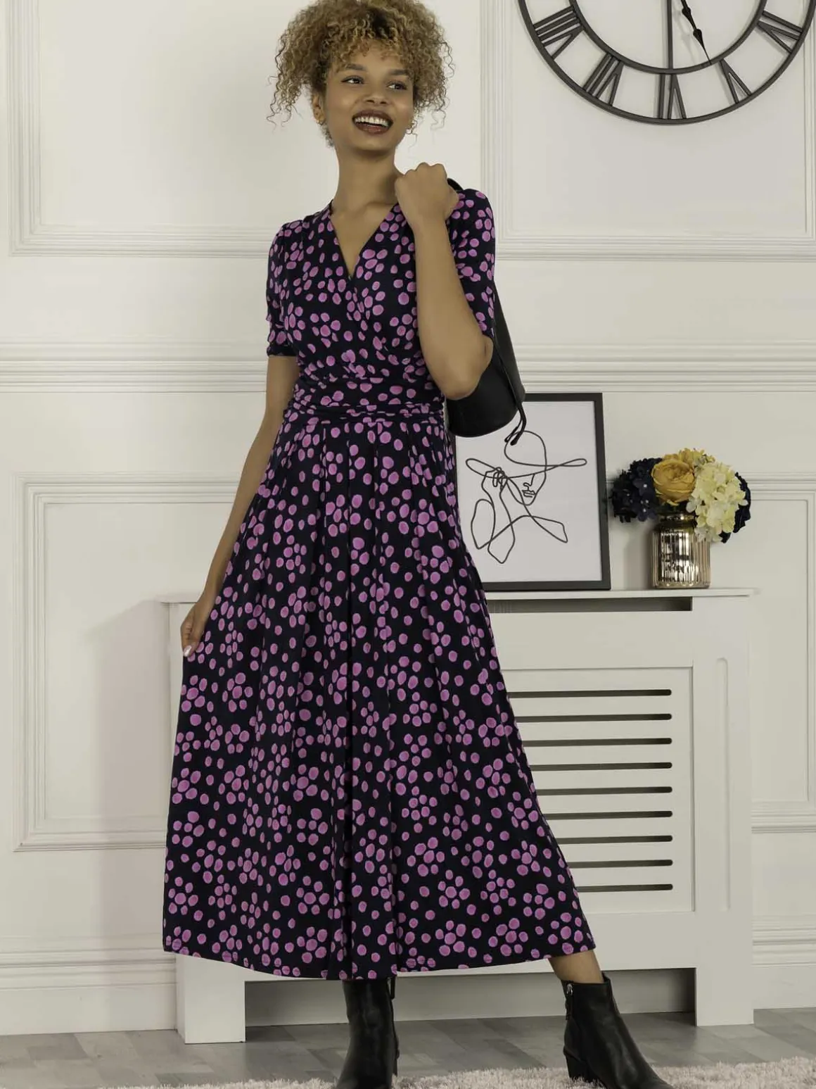 Coleen Wrap Maxi Dress, Navy Spot
