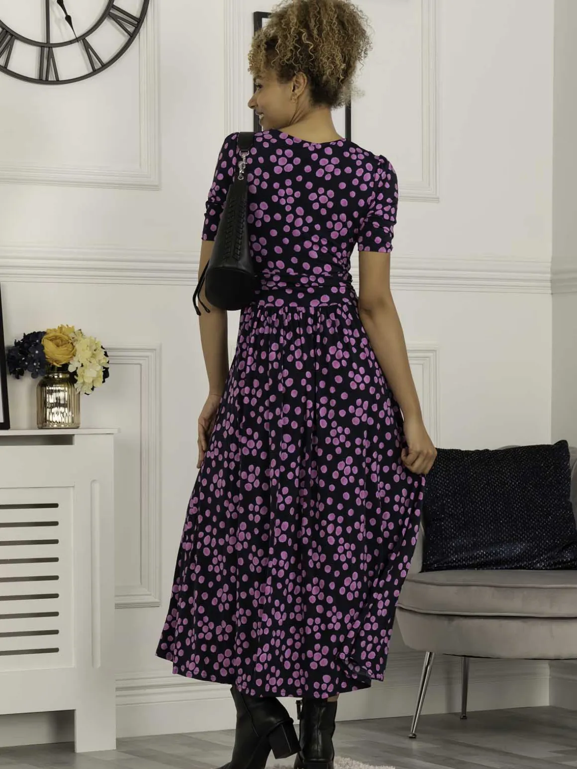 Coleen Wrap Maxi Dress, Navy Spot