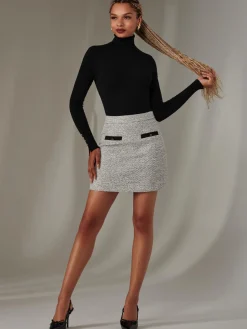 Contrast A-line Tweed Skirt, Monochrome