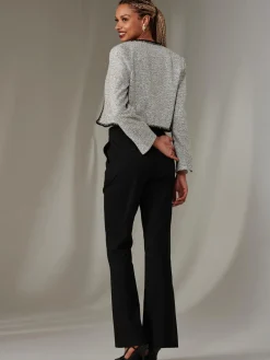 Contrast Trim Tweed Jacket, Monochrome