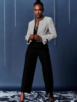 Contrast Trim Tweed Jacket, Monochrome