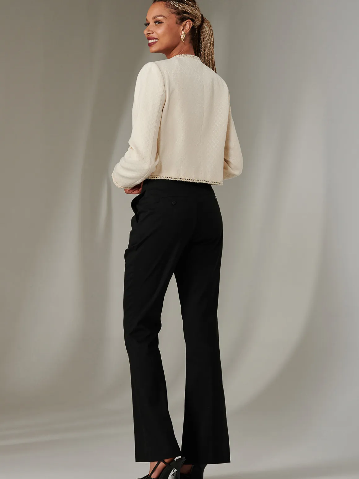 Contrast Trim Tweed Jacket, Oatmeal