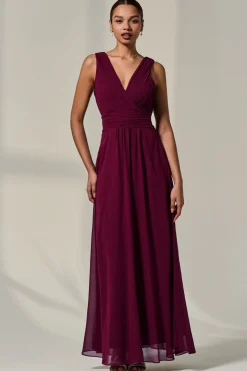 Cora Sleeveless Chiffon Maxi Dress, Burgundy