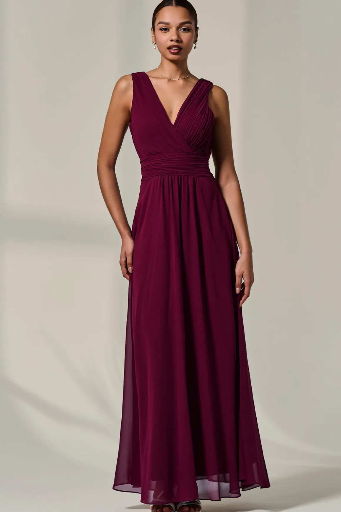 Cora Sleeveless Chiffon Maxi Dress, Burgundy