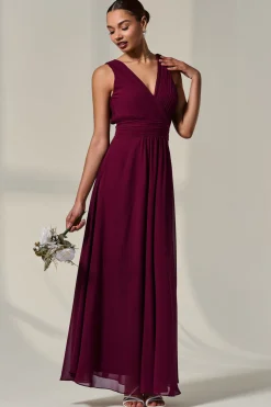 Cora Sleeveless Chiffon Maxi Dress, Burgundy