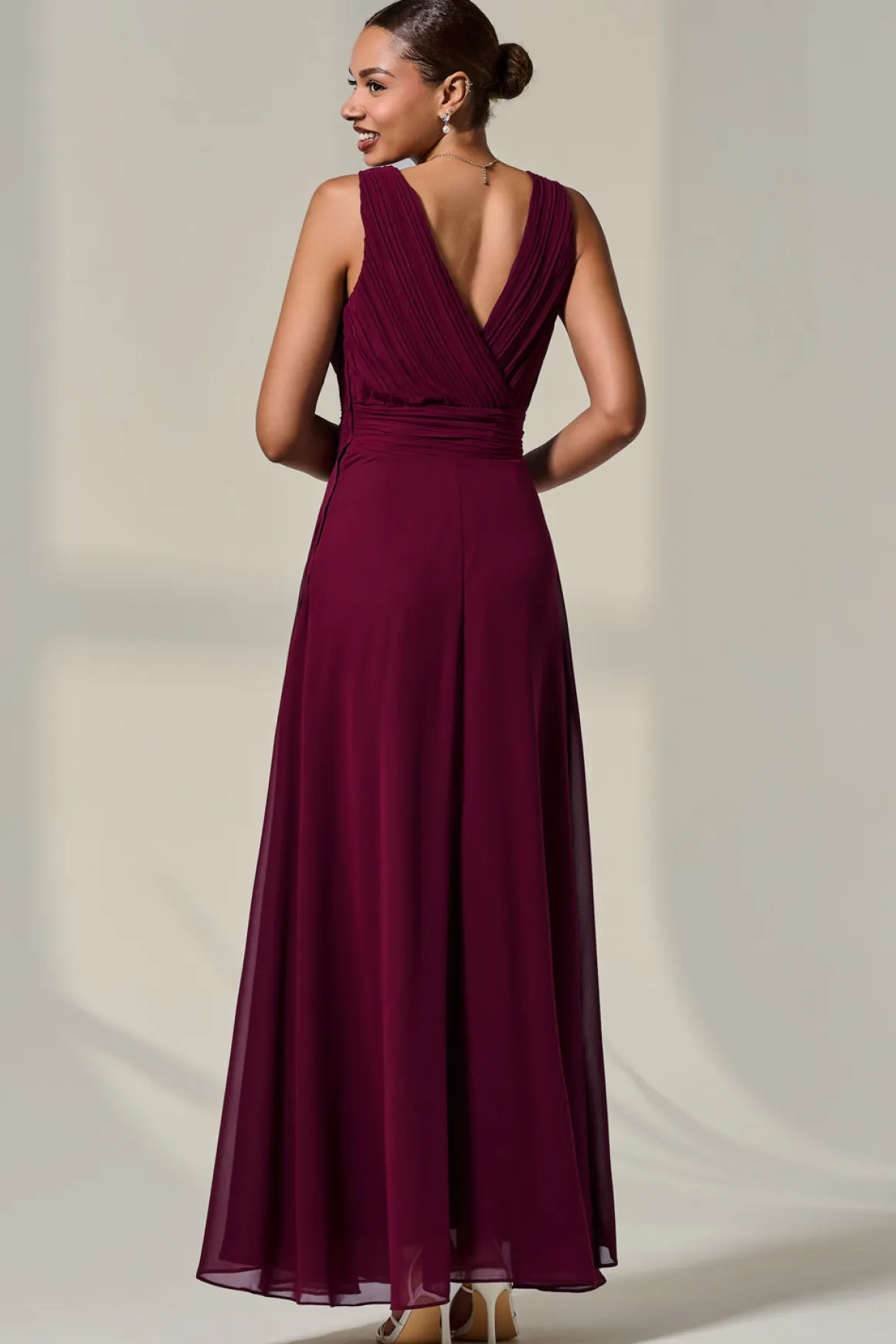 Cora Sleeveless Chiffon Maxi Dress, Burgundy