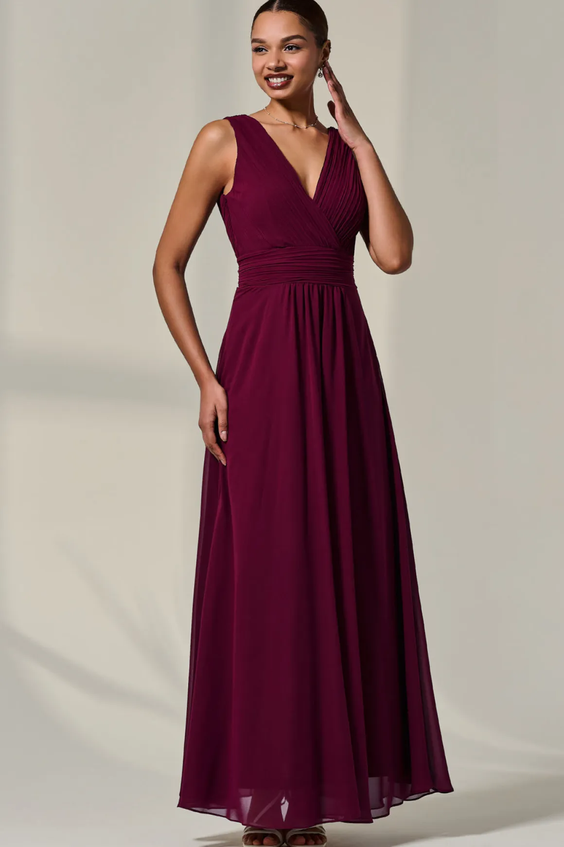 Cora Sleeveless Chiffon Maxi Dress, Burgundy