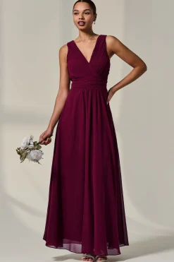 Cora Sleeveless Chiffon Maxi Dress, Burgundy