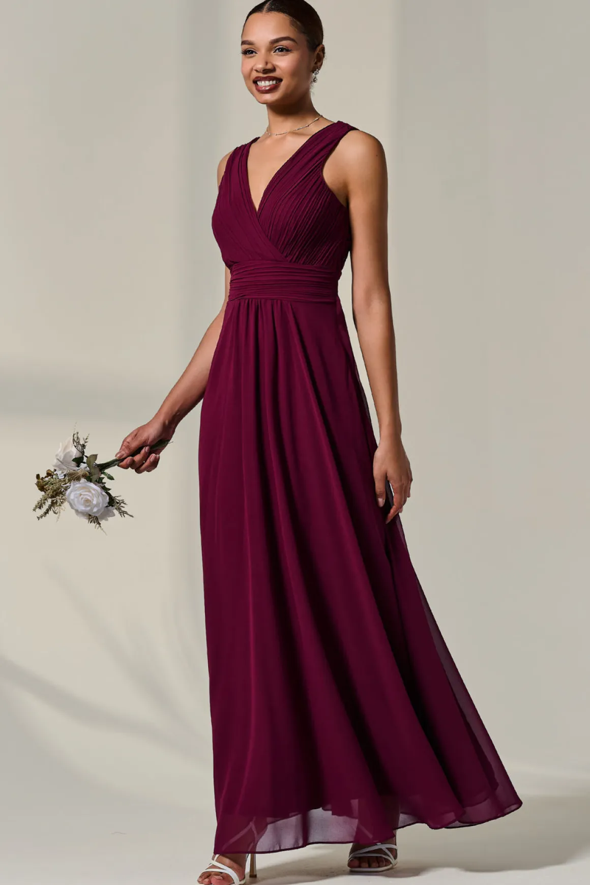 Cora Sleeveless Chiffon Maxi Dress, Burgundy