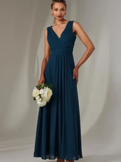 Cora Sleeveless Chiffon Maxi Dress, Dark Teal