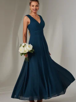 Cora Sleeveless Chiffon Maxi Dress, Dark Teal