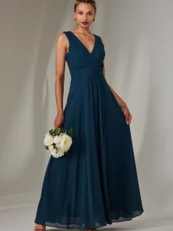 Cora Sleeveless Chiffon Maxi Dress, Dark Teal