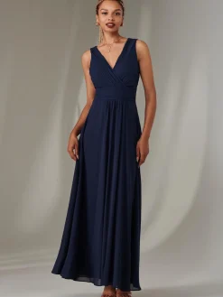 Cora Sleeveless Chiffon Maxi Dress, Navy