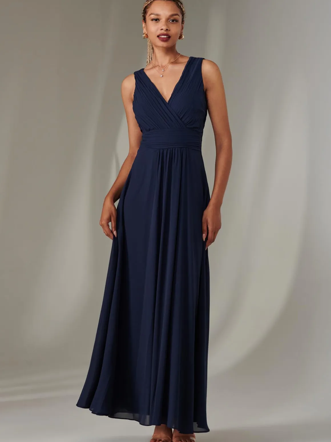 Cora Sleeveless Chiffon Maxi Dress, Navy