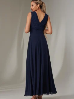Cora Sleeveless Chiffon Maxi Dress, Navy
