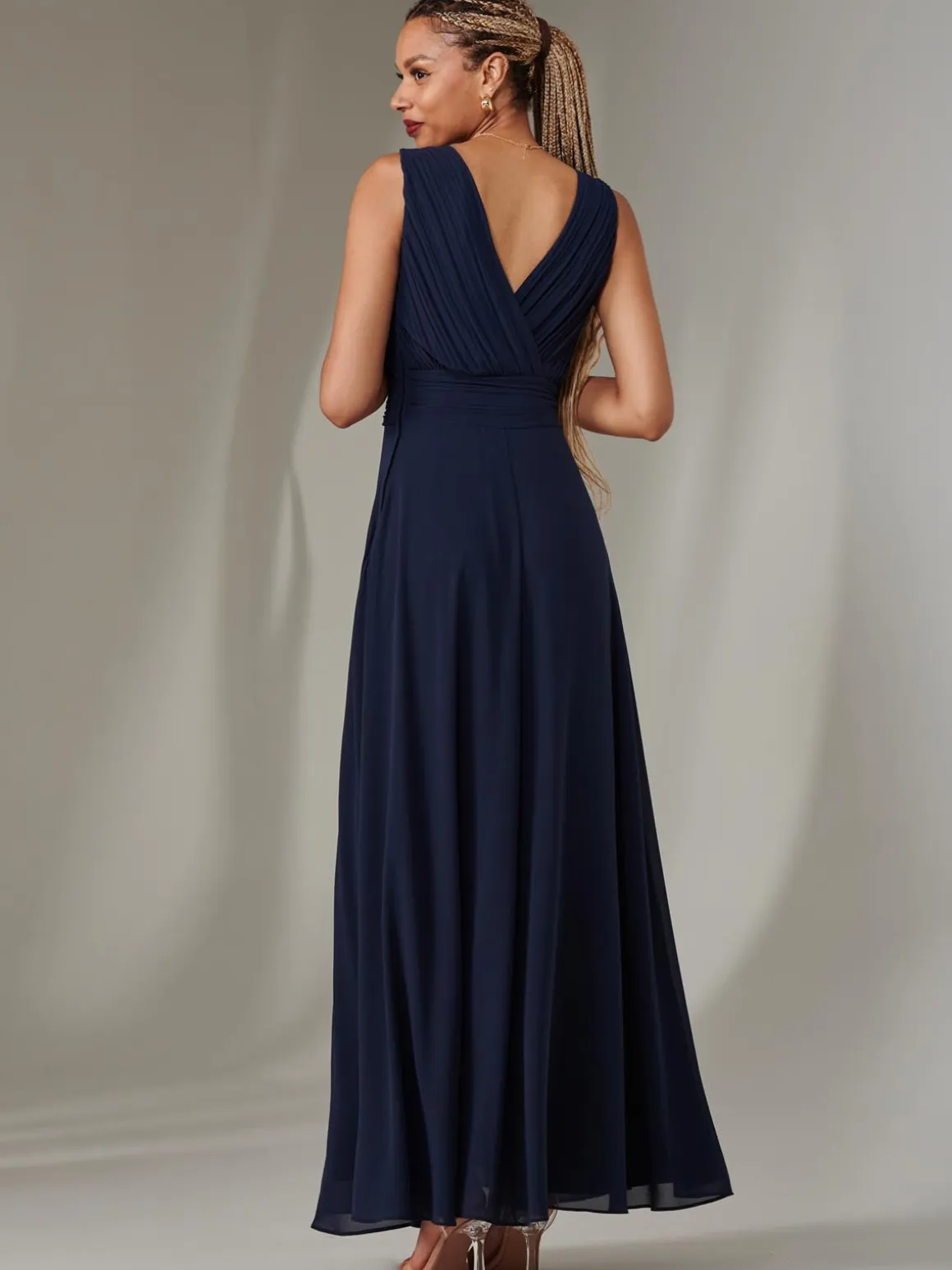 Cora Sleeveless Chiffon Maxi Dress, Navy