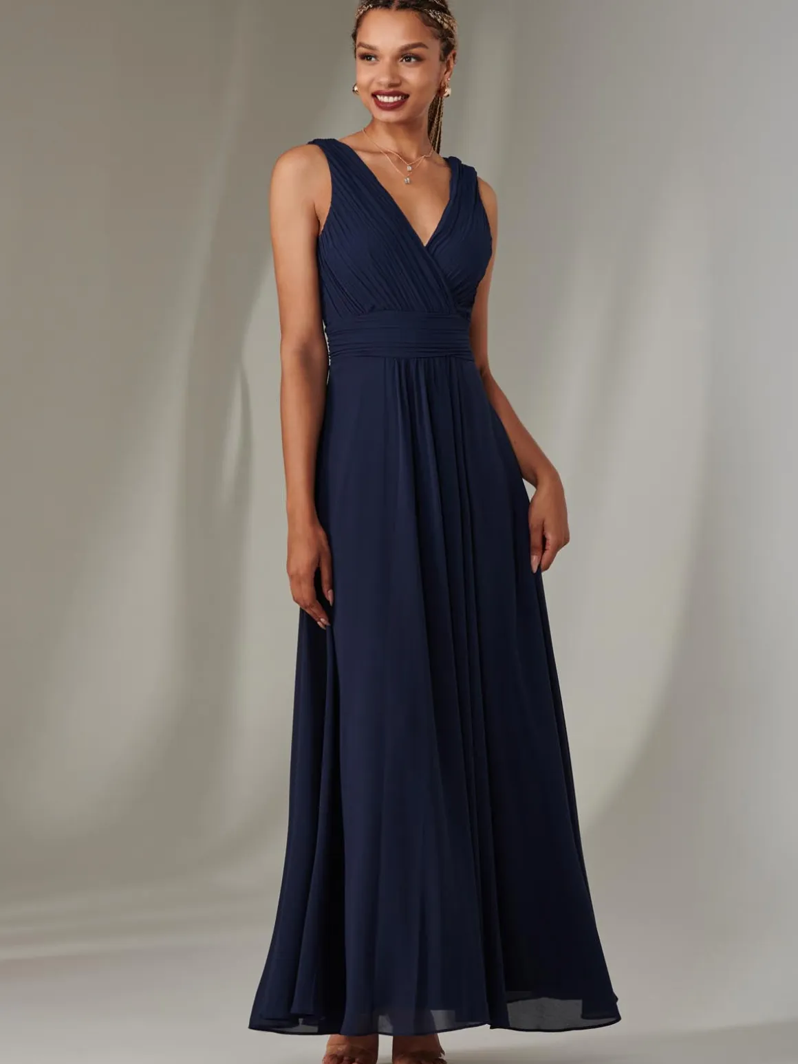 Cora Sleeveless Chiffon Maxi Dress, Navy