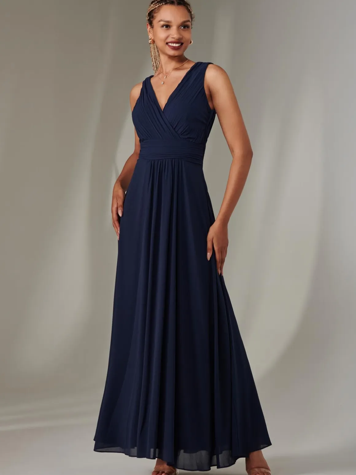 Cora Sleeveless Chiffon Maxi Dress, Navy