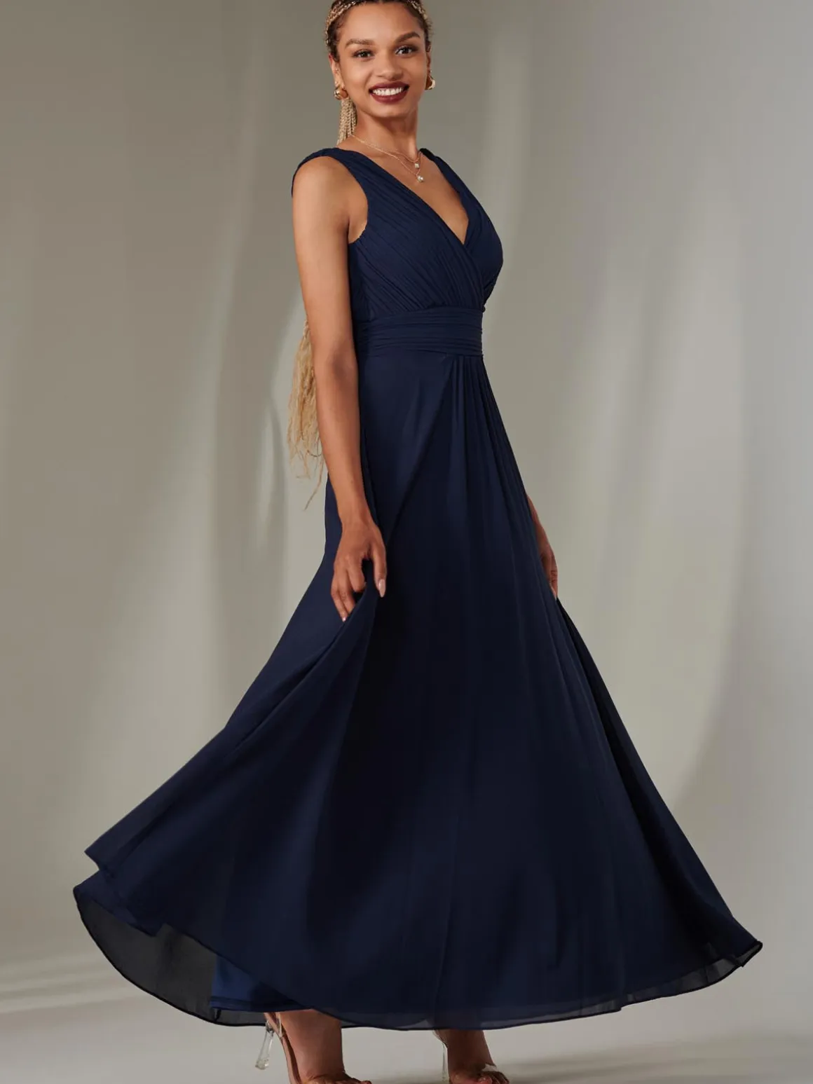 Cora Sleeveless Chiffon Maxi Dress, Navy