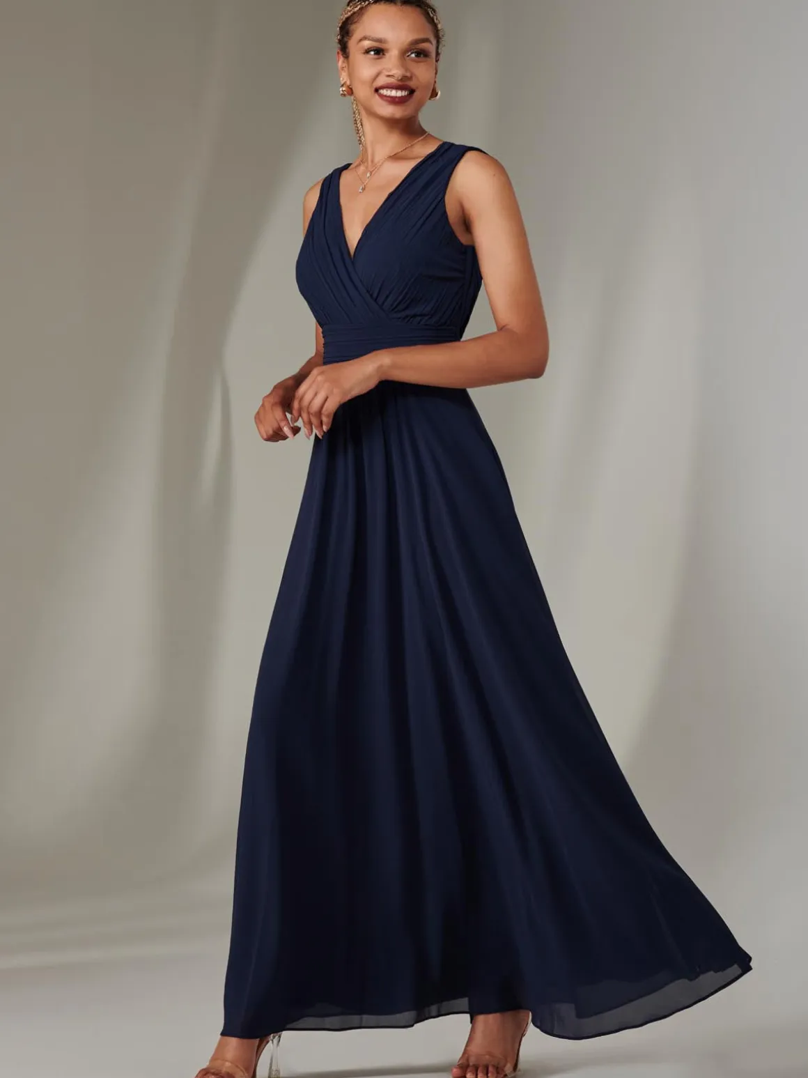 Cora Sleeveless Chiffon Maxi Dress, Navy
