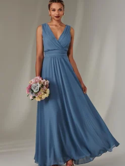 Cora Sleeveless Chiffon Maxi Dress, Steel Blue