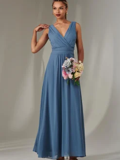 Cora Sleeveless Chiffon Maxi Dress, Steel Blue