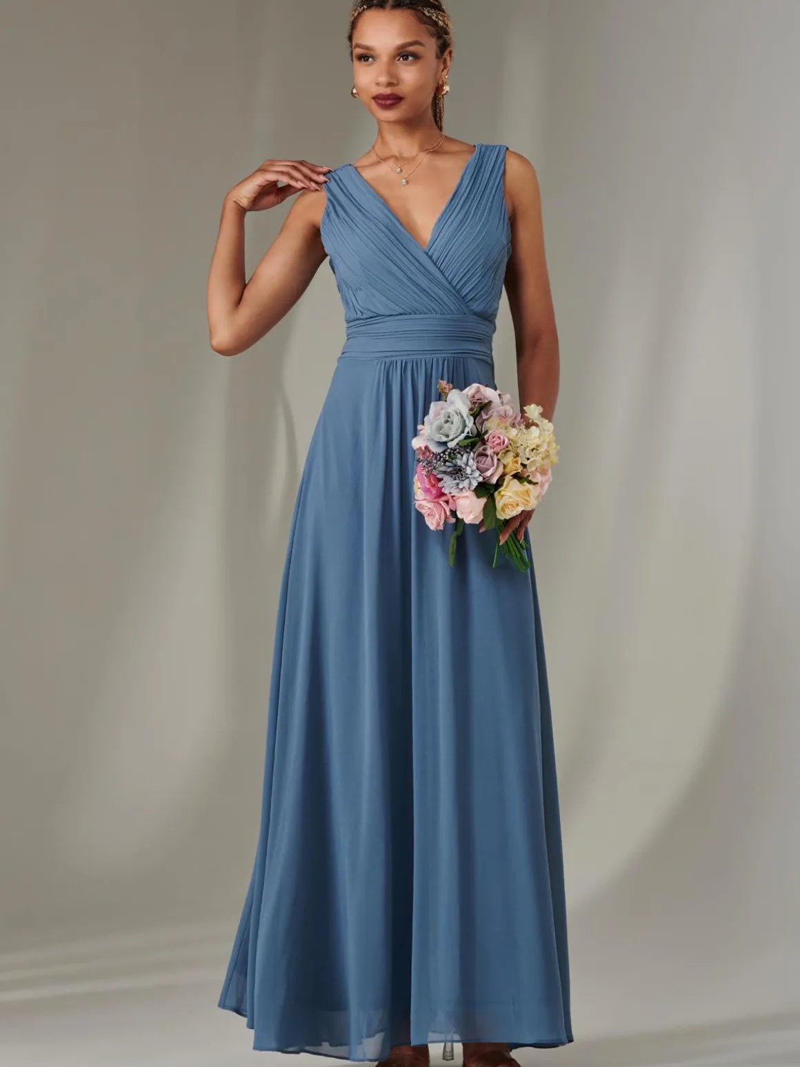 Cora Sleeveless Chiffon Maxi Dress, Steel Blue
