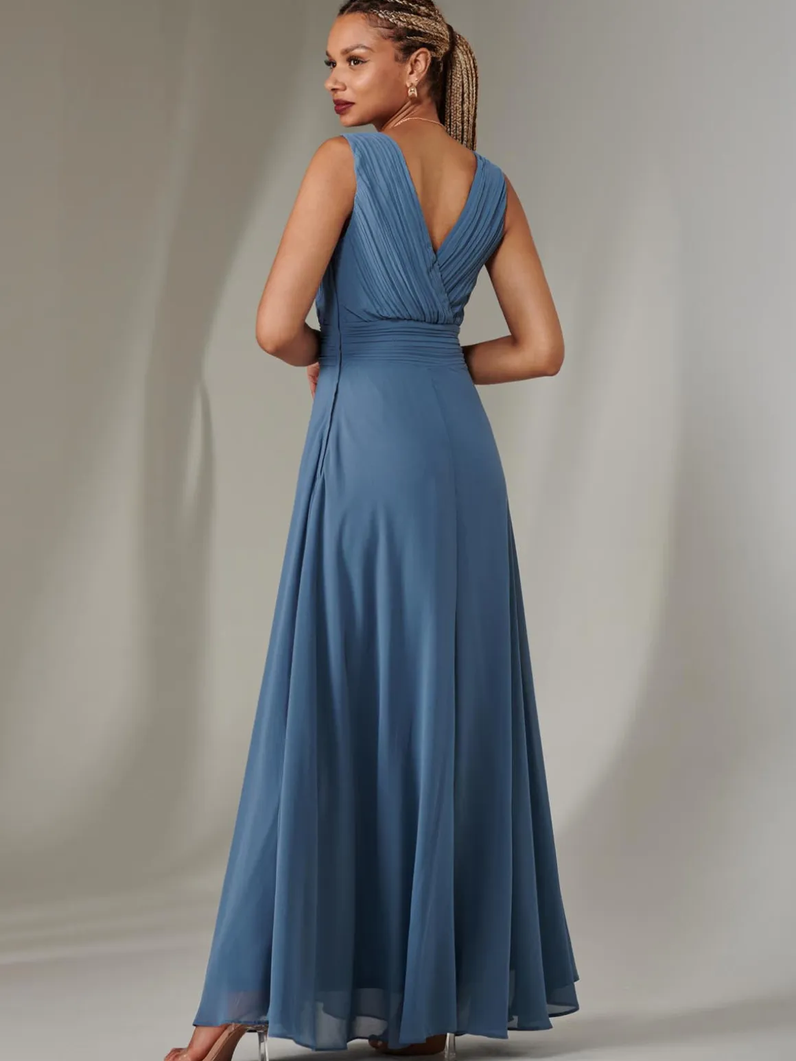 Cora Sleeveless Chiffon Maxi Dress, Steel Blue
