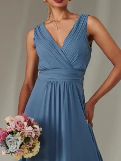 Cora Sleeveless Chiffon Maxi Dress, Steel Blue