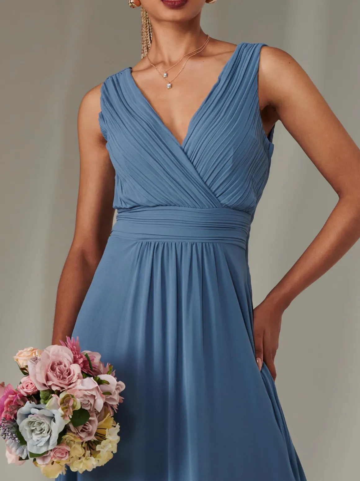 Cora Sleeveless Chiffon Maxi Dress, Steel Blue