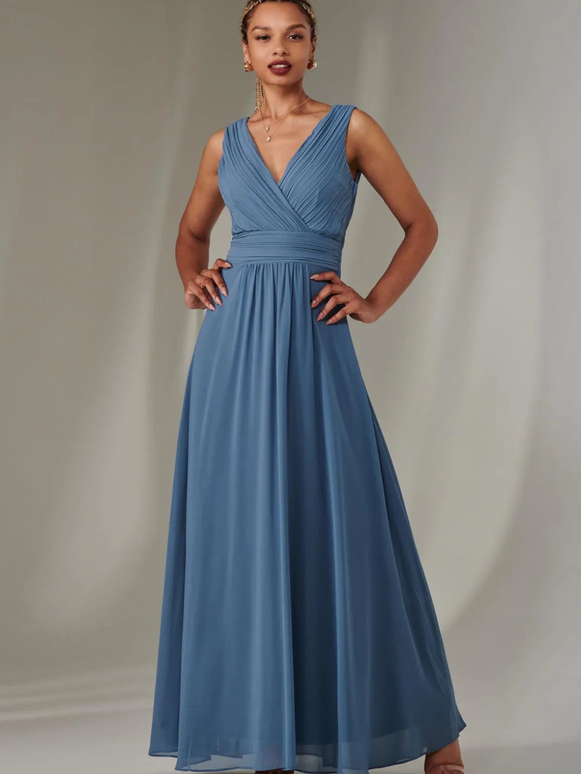 Cora Sleeveless Chiffon Maxi Dress, Steel Blue
